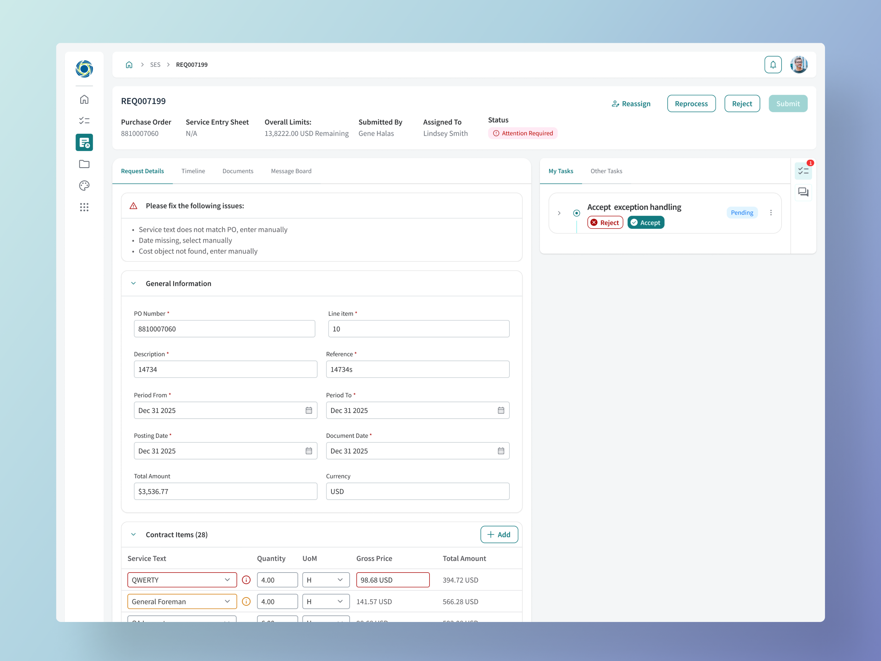 Rio exception-review interface