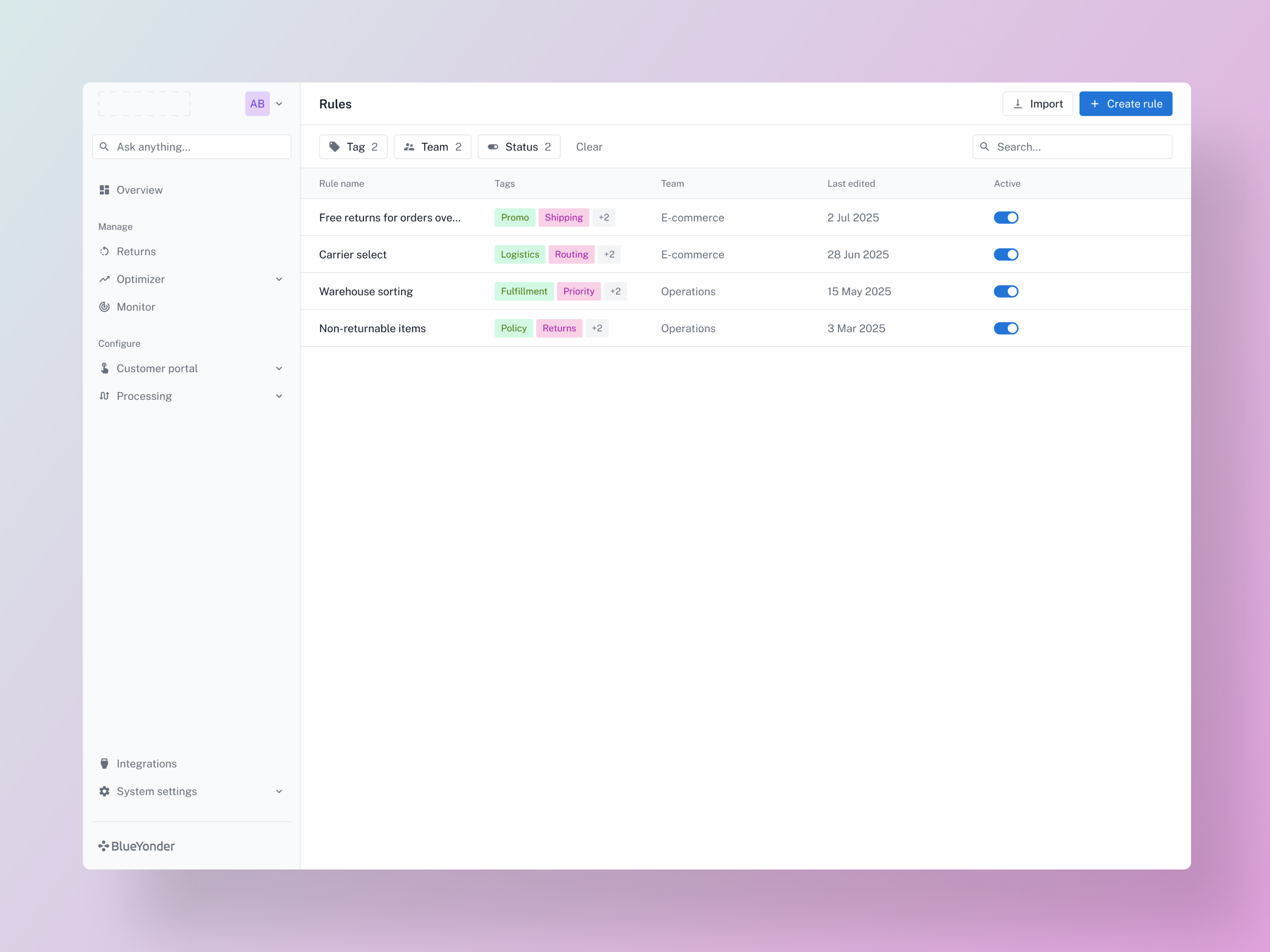 Returns platform rules interface