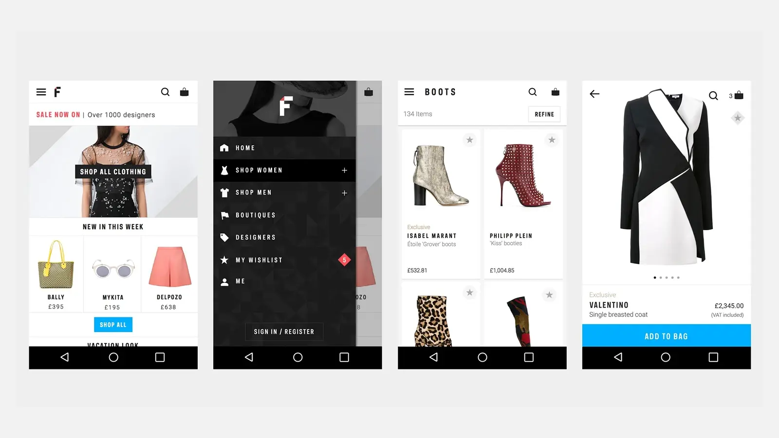 Farfetch fitting room mirror interface